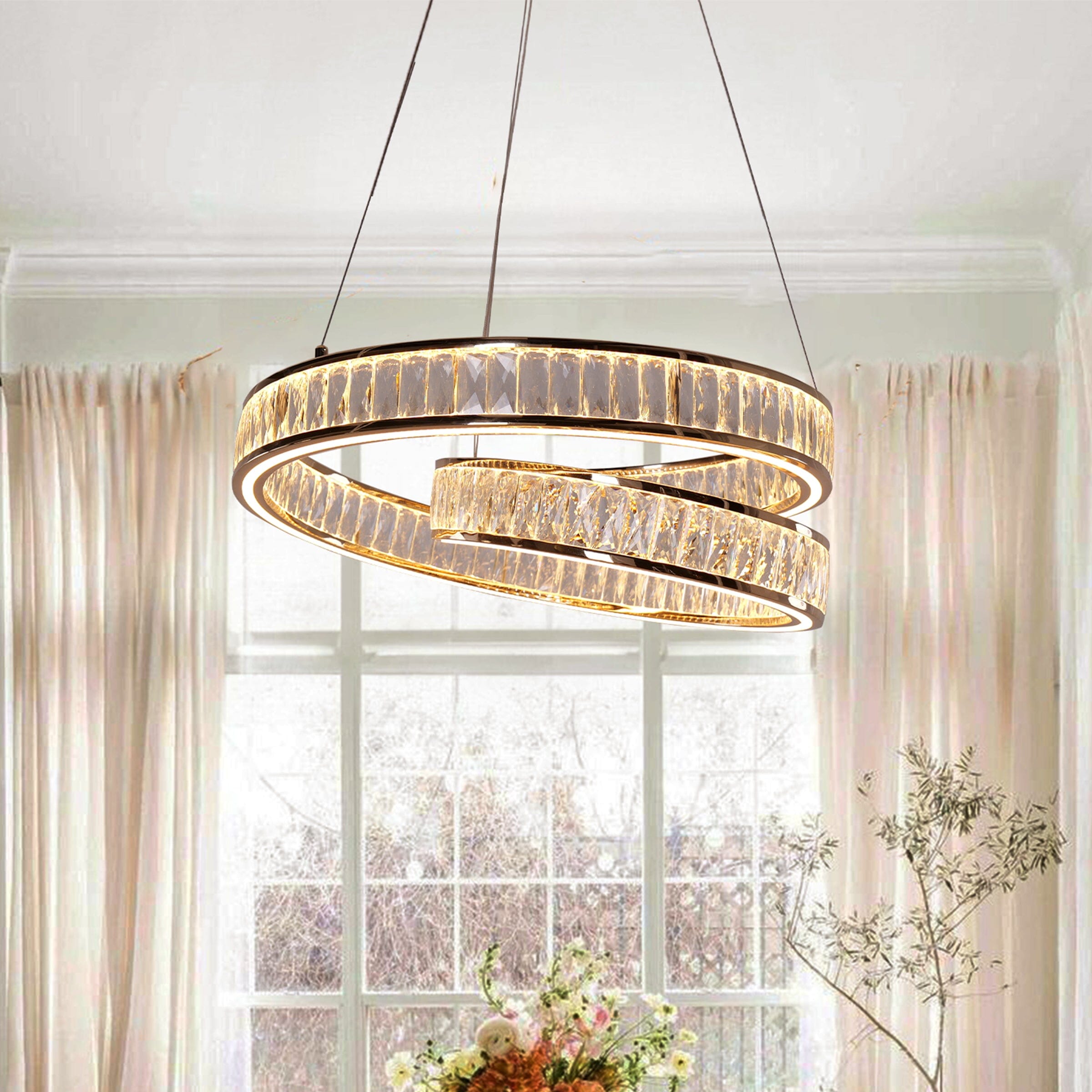 Lightsin Elegant Gold Crystal Swirl Pendant Light Luxury Crystal