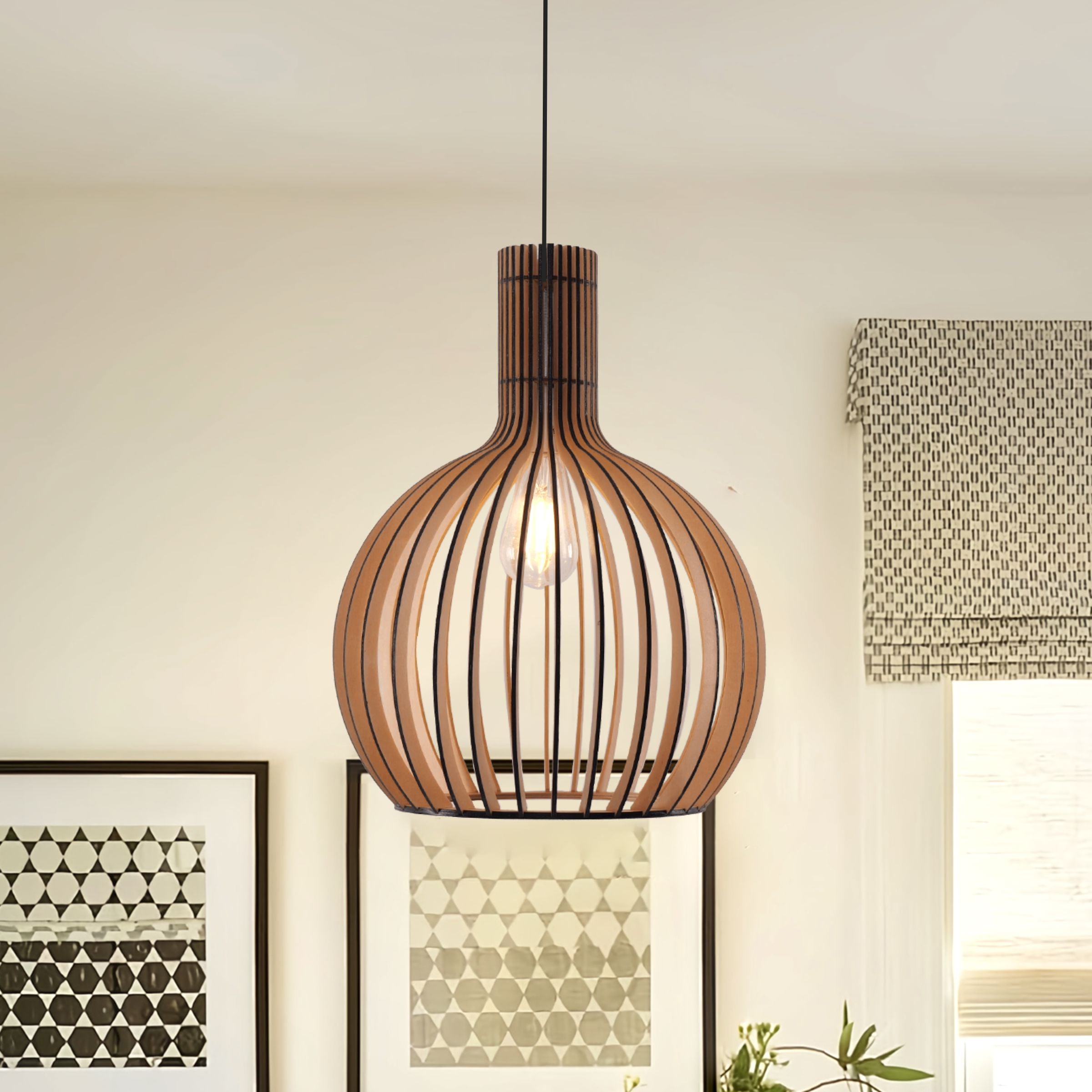 Lightsin Scandinavian LED Wooden Birdcage Pendant Light Lightsin UK