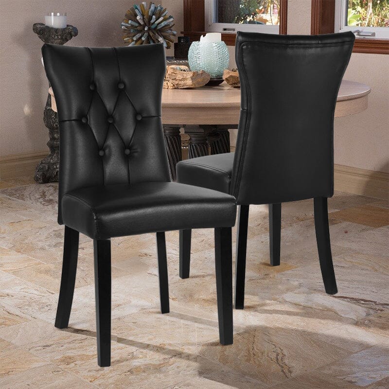 Set of 2 Faux Leather Dining Chairs Buttoned High Back Side Chairs Dining Chairs Living and Home