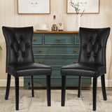 92cm Height Set of 2 Faux Leather Dining Chairs Buttoned High Back Side Chairs