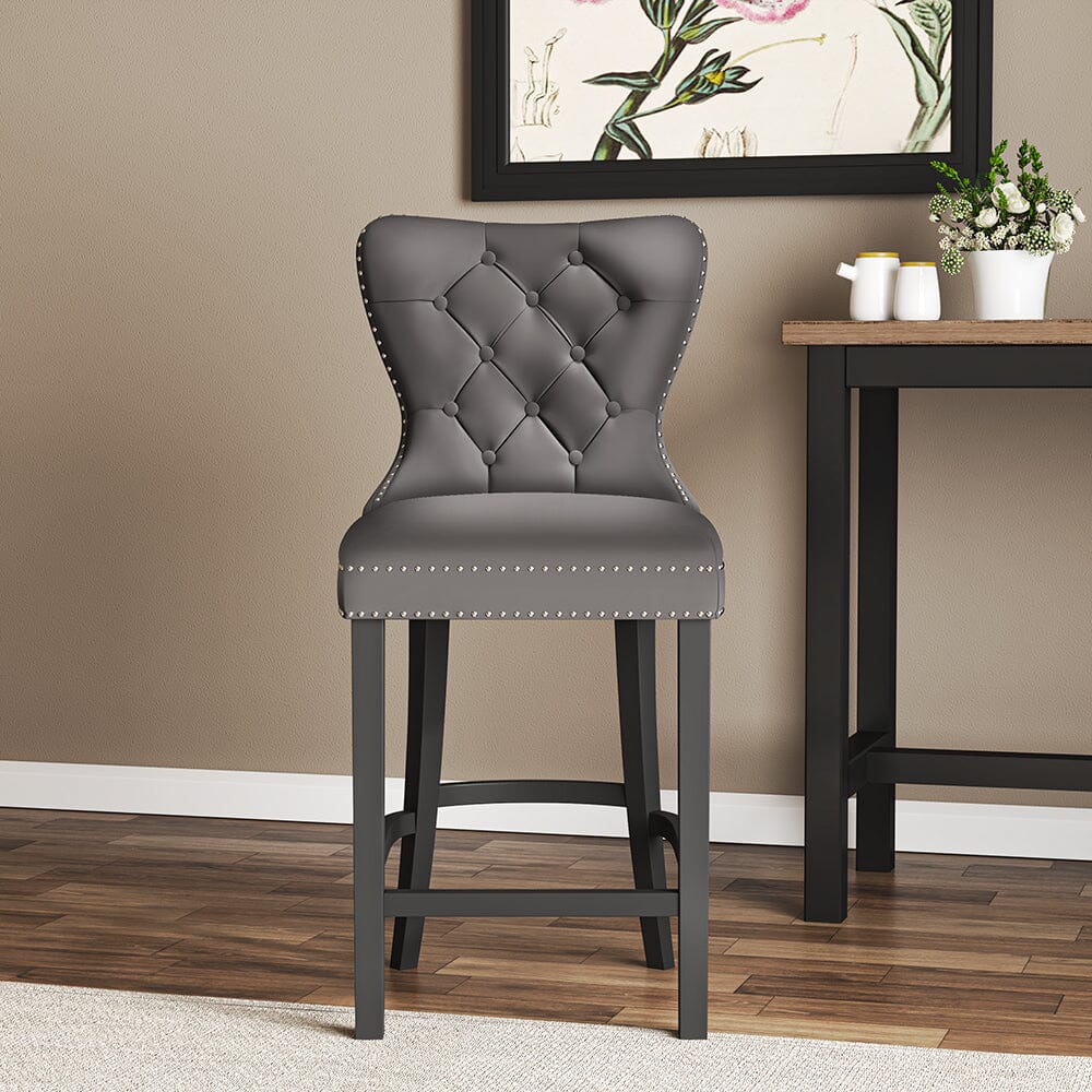 Dining Bar Chairs Wooden Velvet Buttoned Bar Stool Bar Stools Living and Home Grey 1 Chair