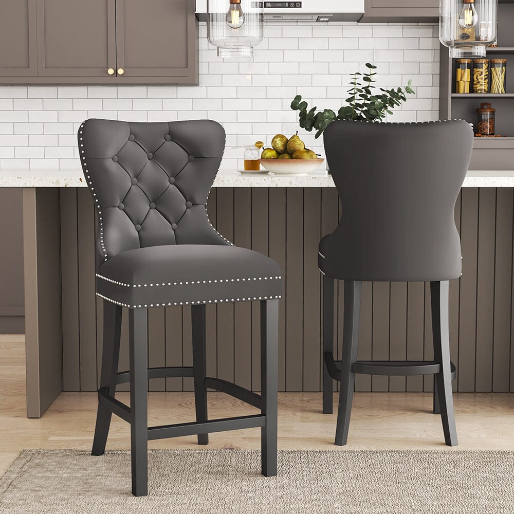 Dining Bar Chairs Wooden Velvet Buttoned Bar Stool Bar Stools Living and Home Grey 2 Chairs