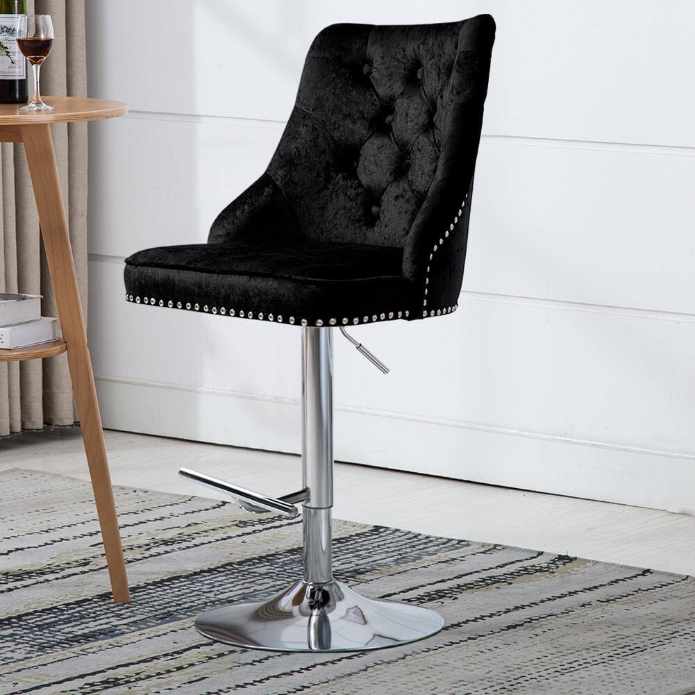 Black Adjustable Bar Stool with Floral Velvet Upholstery Living and Home