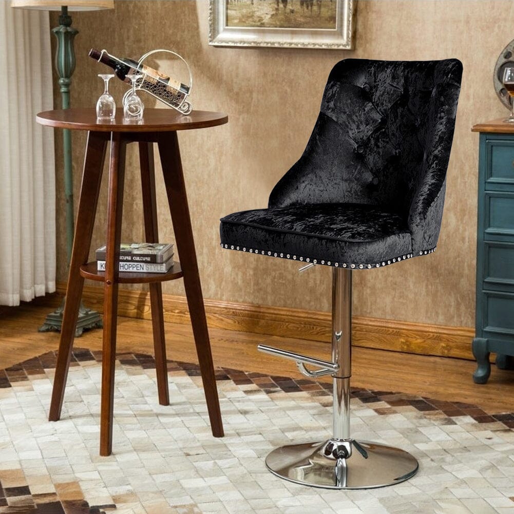 Black Adjustable Bar Stool with Floral Velvet Upholstery Living and Home