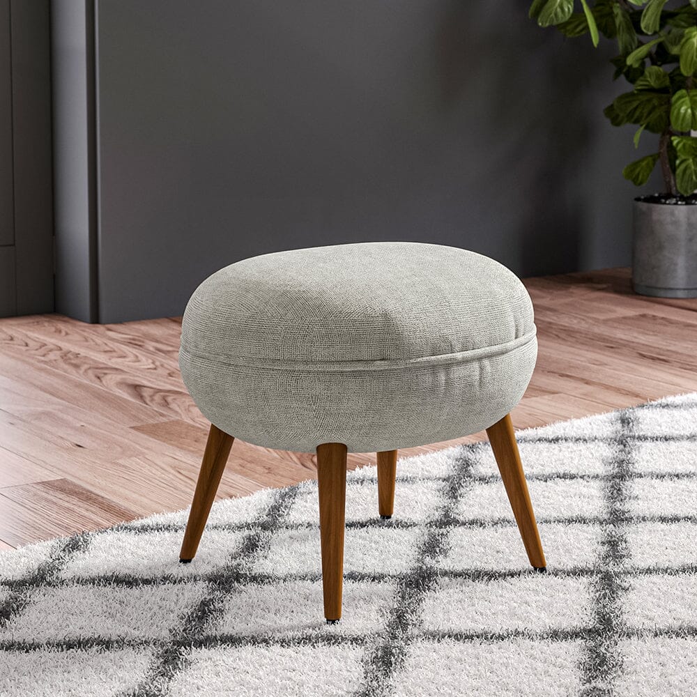 Linen Oval Stool Ottoman Footstool with Wooden Legs Footstools Living and Home