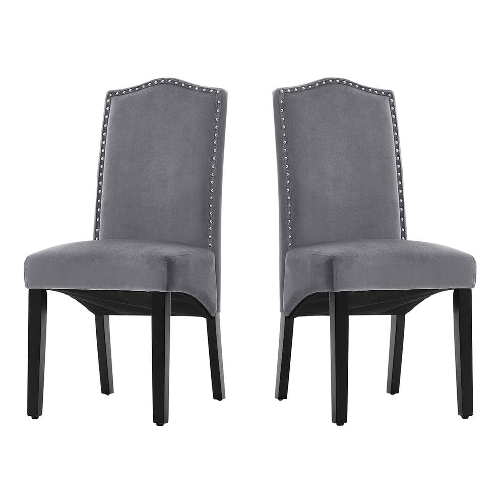 Grey Velvet High Back Dinning Chair Set of 2 Dining Chairs Living and Home