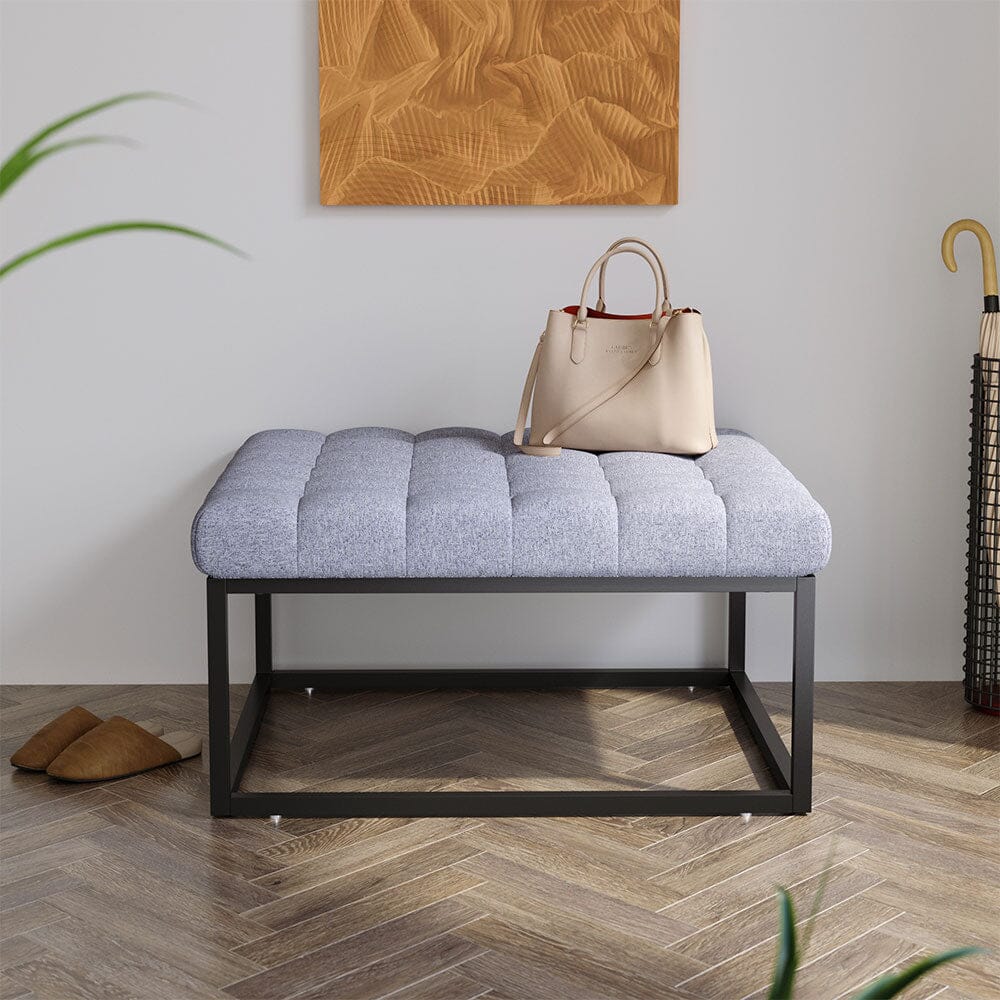 84cm W Square Linen Footstool with Metal Frame Footstools Living and Home