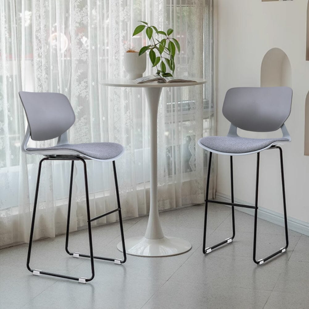 Modern Gray Plastic Bar Stools with Black Painted Legs, Set of Two Living and Home
