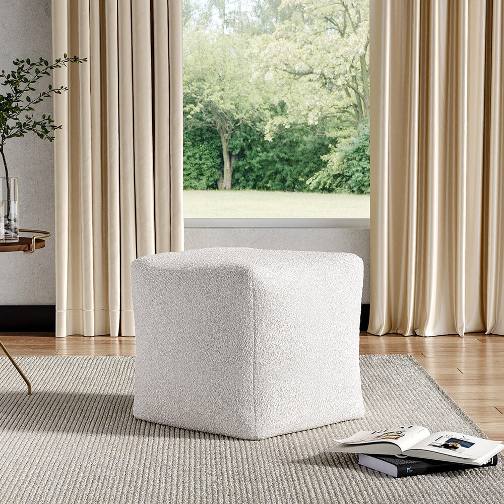 White Textured Fabric Square Footstool Living and Home