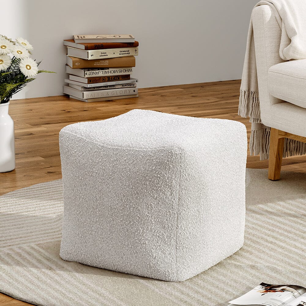 White Textured Fabric Square Footstool Living and Home