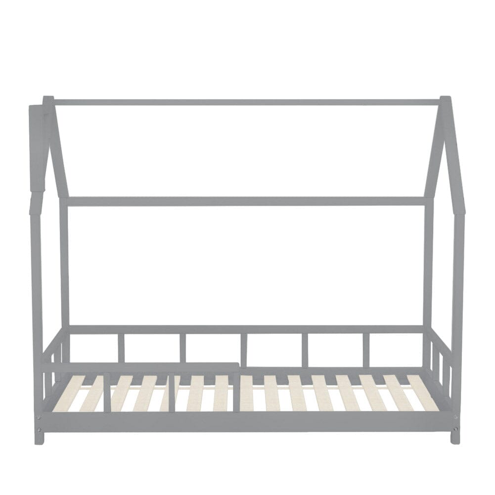 80X160CM Grey Wooden Single House Bed for Kids Bed Frames Living and Home