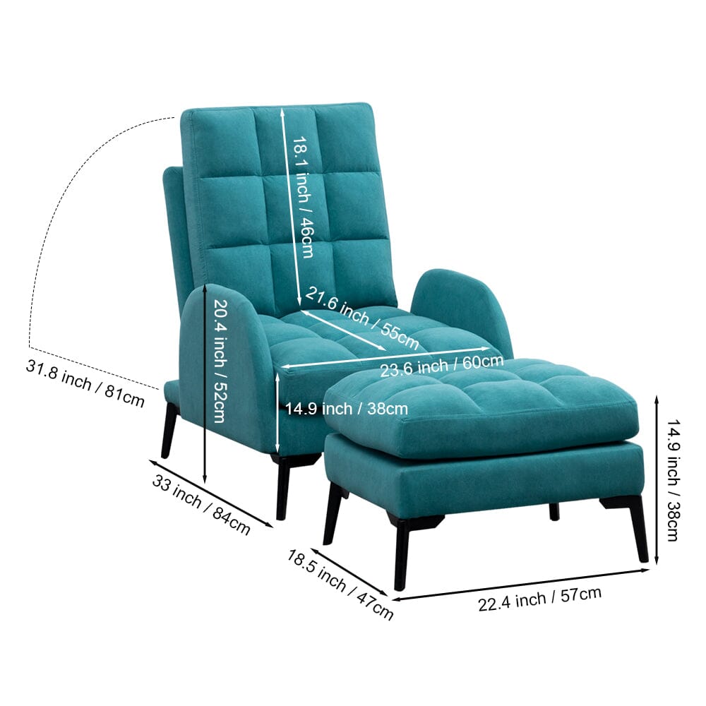 Leisure Recliner Armchair and Ottoman Set with Footstool Metal Legs Armchair Living and Home