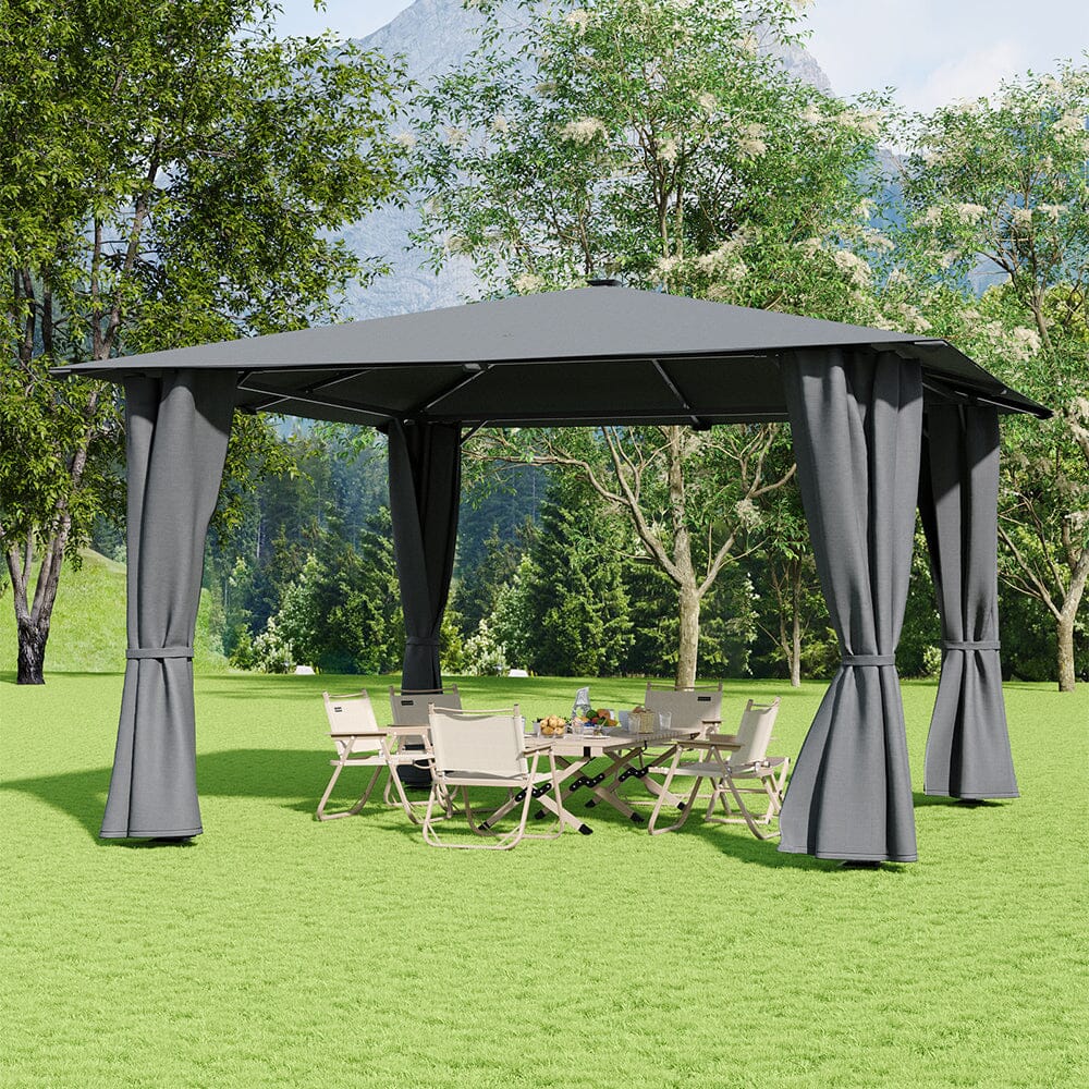3x3x2.6m / 4x4x2.6m Light Grey / Dark Grey Single Roof Iron Tent with Lights – Square Canopy with Ground Pegs Living and Home Dark Grey 3*3*2.6m