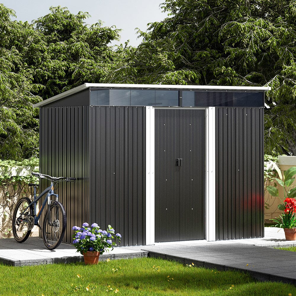 8.6 ft Garden Bike Sheds Metal Storage Shed with Lockable Sliding Doors Garden Sheds Living and Home