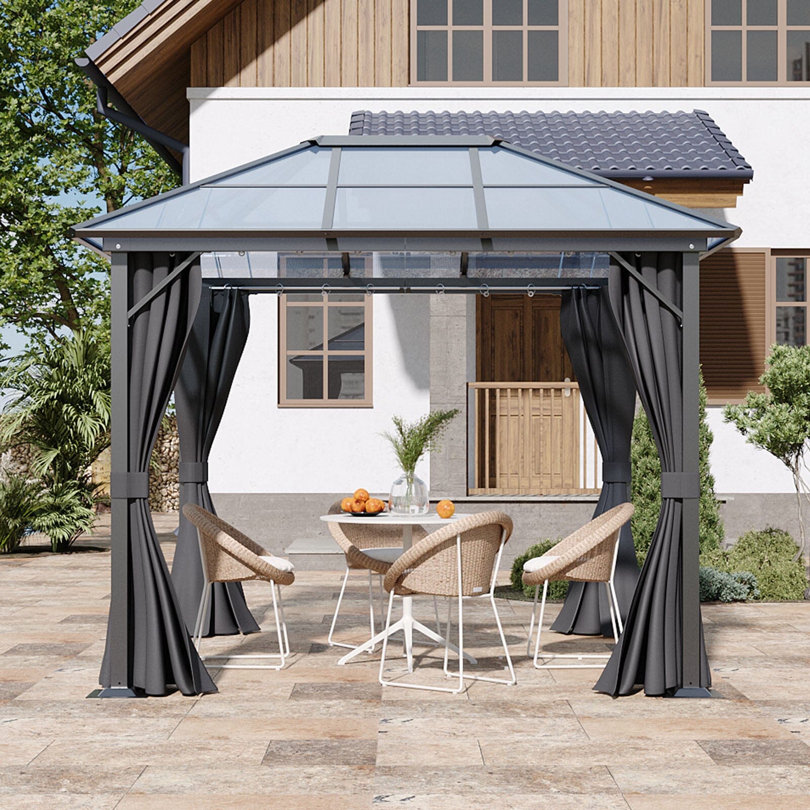 3*3*2.6m Dark Grey Single-roof Sunshade Canopy with Surrounding Fabric Living and Home