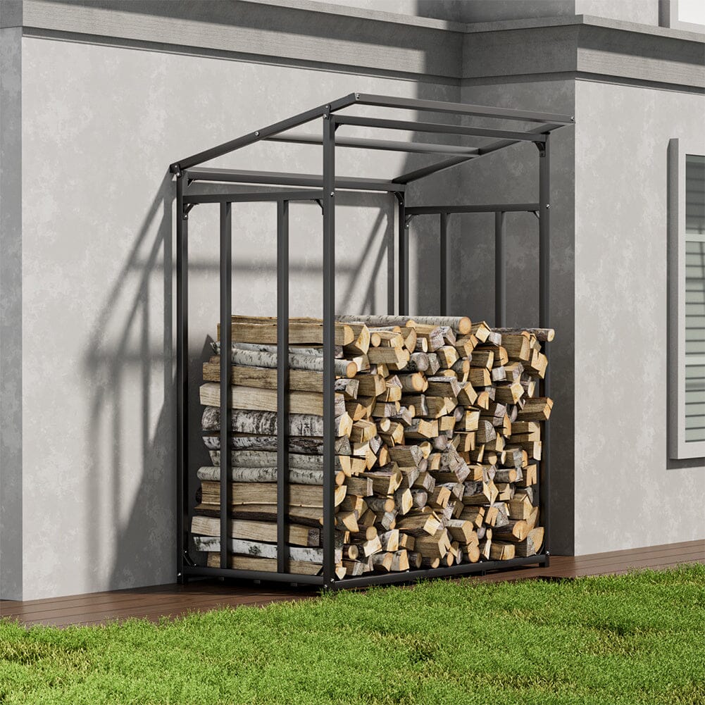 Garden Sanctuary Metal Tube Firewood Rack with PE Cover Roof Garden Sheds Living and Home S SIZE
