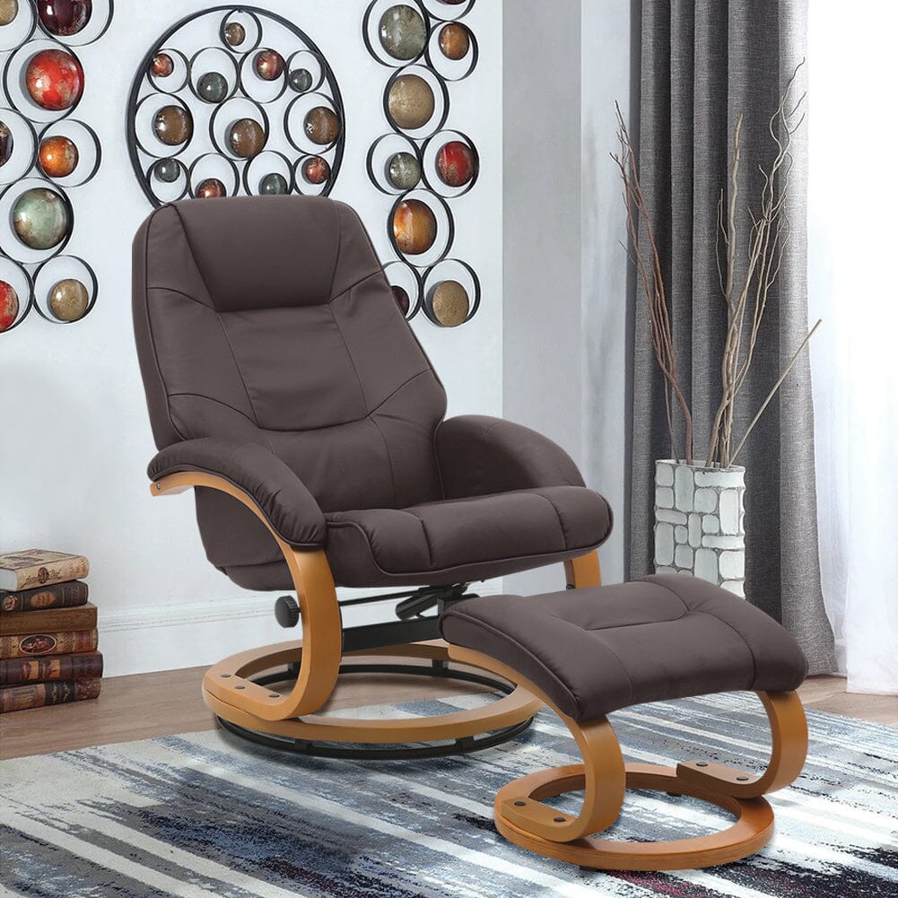 103.5cm High Back PU Leather Recliner Armchair with Footstool Lounge Chairs Living and Home