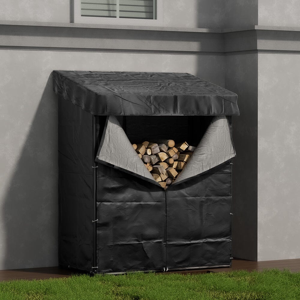 Garden Sanctuary Metal Tube Firewood Rack with PE Cover Roof Garden Sheds Living and Home