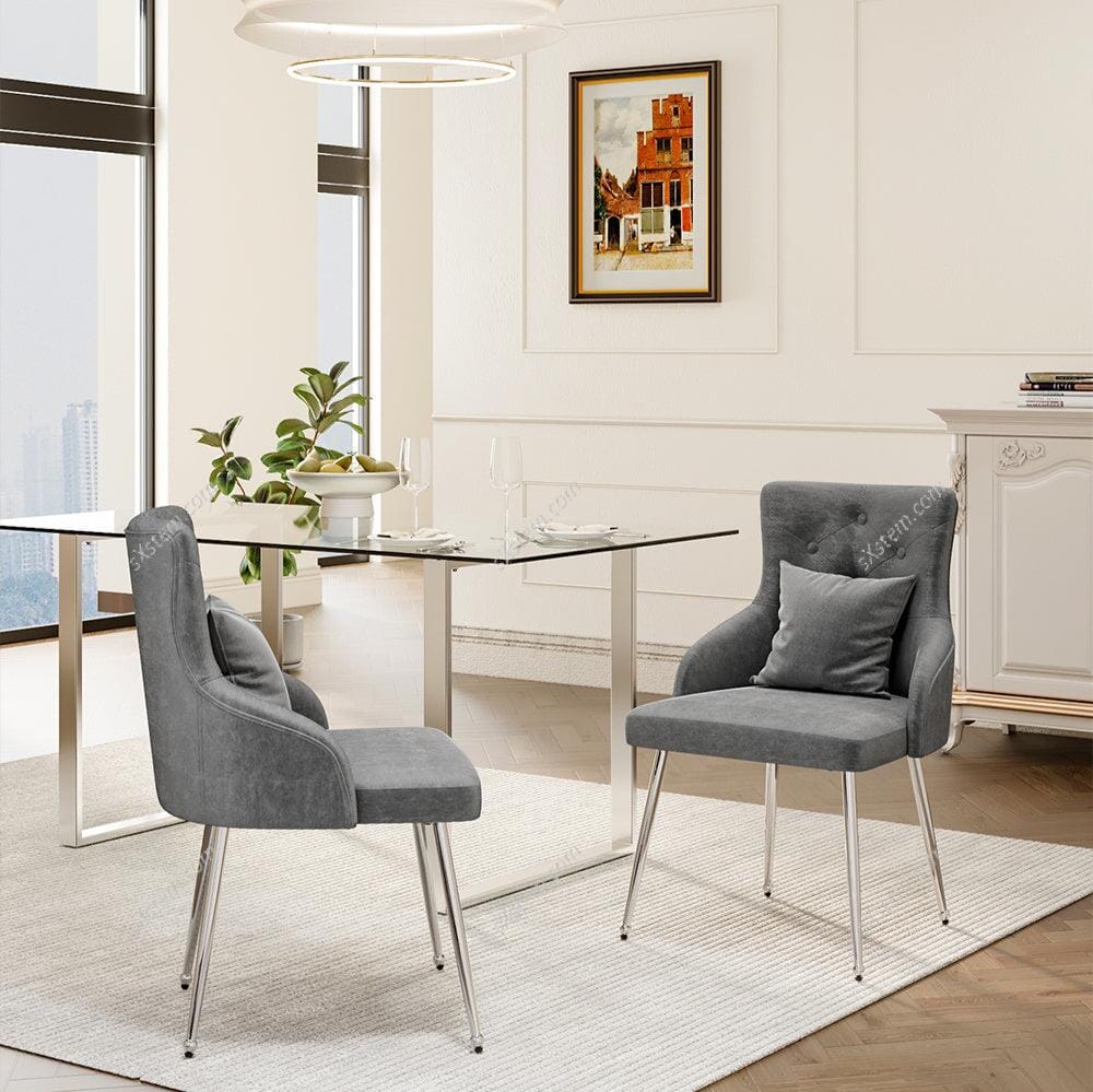 Grey Velvet Tufted Dining Chair with Cushion Living and Home