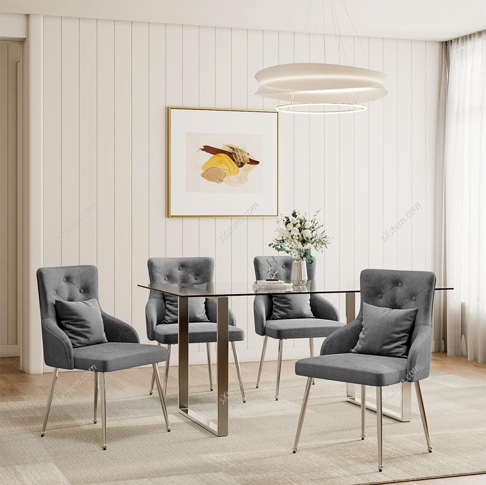 Grey Velvet Tufted Dining Chair with Cushion Living and Home