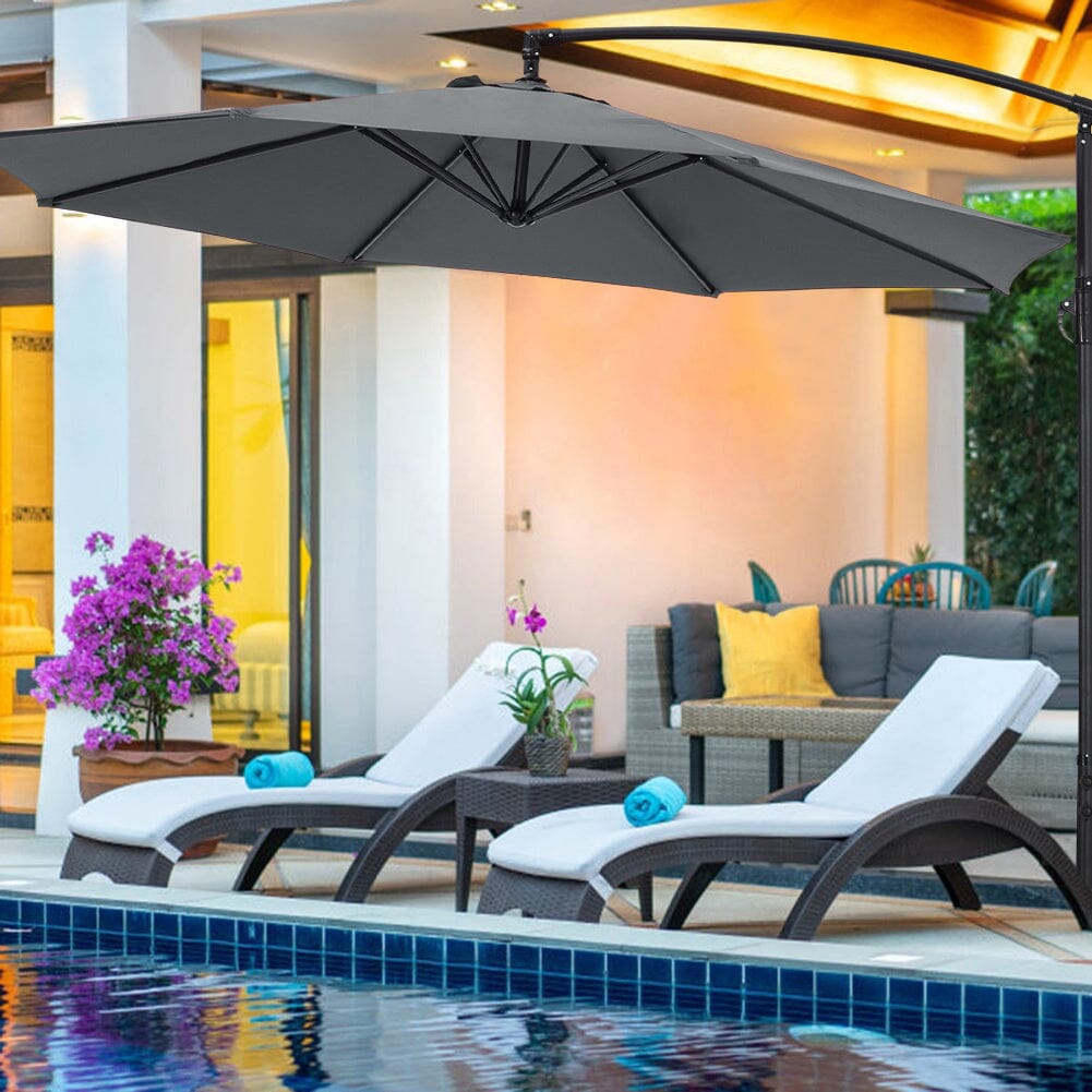 300cm W Dark Grey Sun Parasol Hanging Banana Umbrella Parasols Living and Home