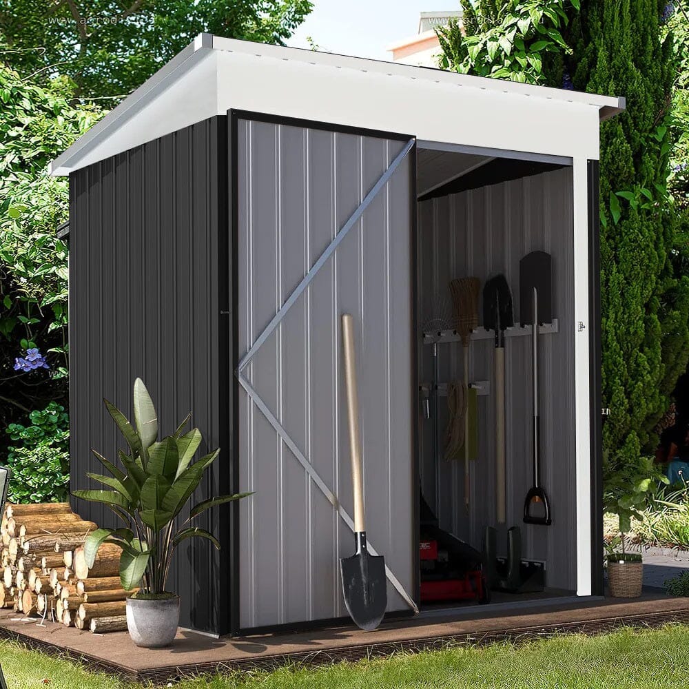 162cm Wide Metal Storage Shed with Rack Patio Garden Tool House Garden Sheds Living and Home