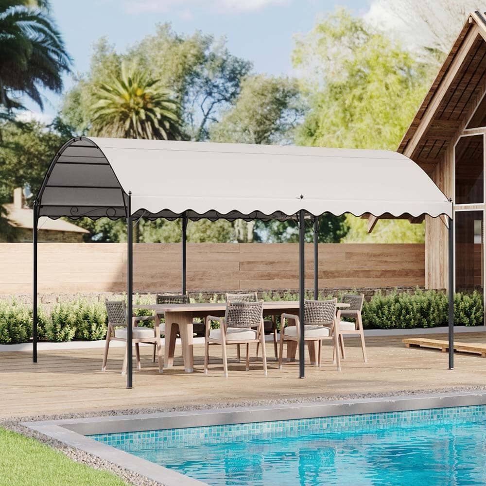 9.84 x 9.84 x 8.53 ft/ 9.84 x 13.12 x 8.53 ft Beige Arch Steel Canopy with Ground Pegs Living and Home