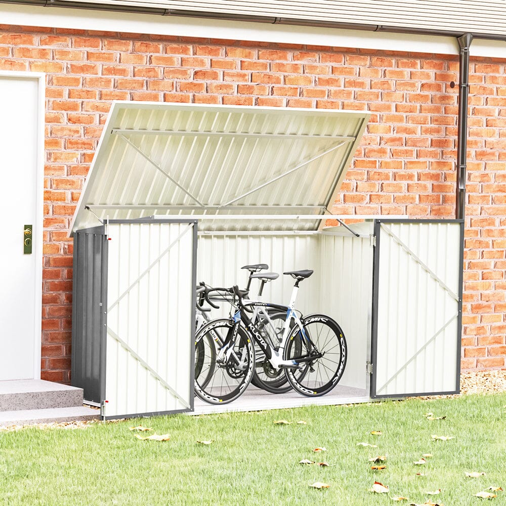 6/7ft Lockable Steel Garden Metal Junk/Bike Storage Shed Green/Black/Grey Bike & Bin Sheds Living and Home Grey Large - 7 x 3 ft