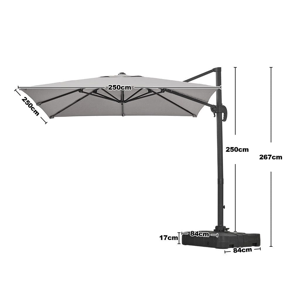 Grey 2.5m Cantilever Parasol with Base for Garden Parasols Living and Home