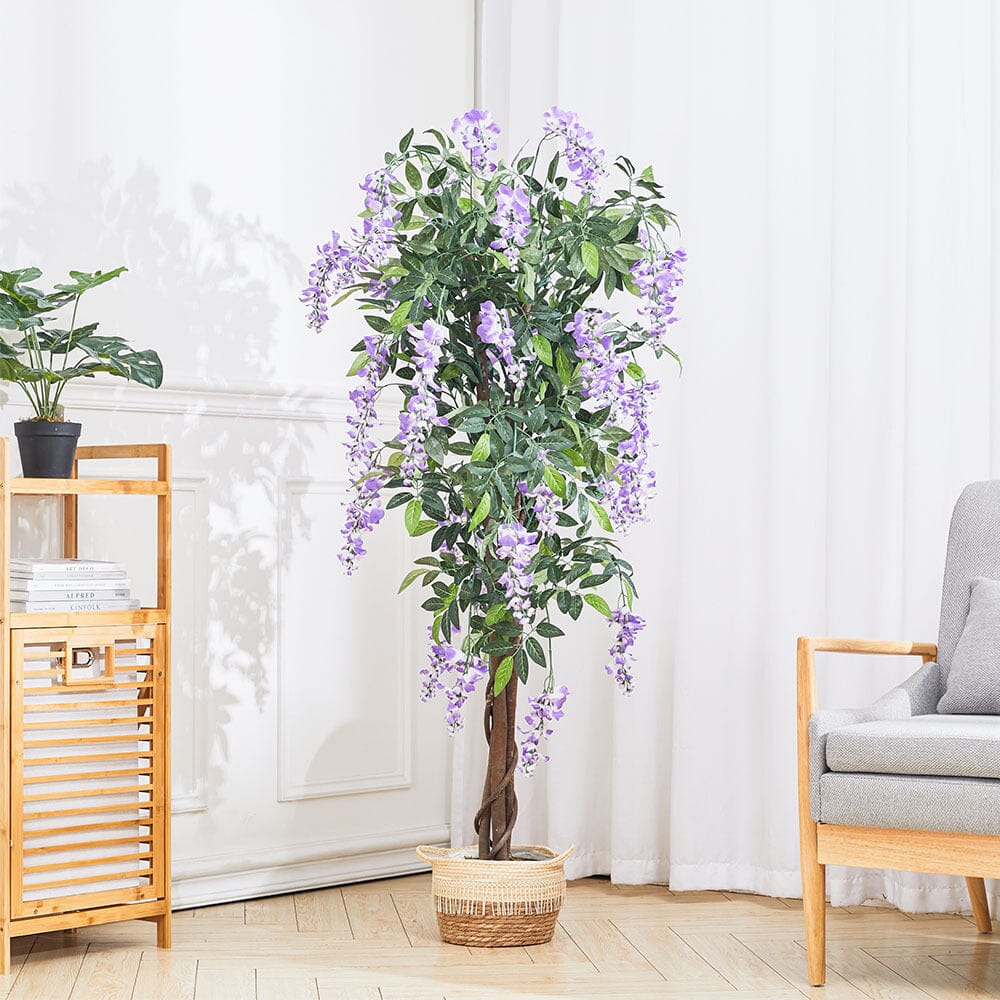 artificial pot plants uk Artificial Greenery Flowering Tree Potted Plant 150cm High – Living and Home