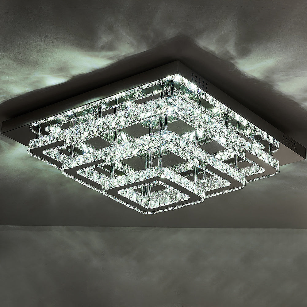 96w LED Ceiling Light 70 x 70 cm Square 3 Tier Crystal Chandelier Ceiling Light Living and Home Dimmable (with remote)