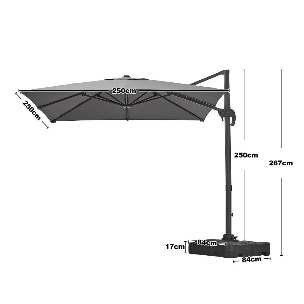 Grey 2.5m Cantilever Parasol with Base for Garden Parasols Living and Home