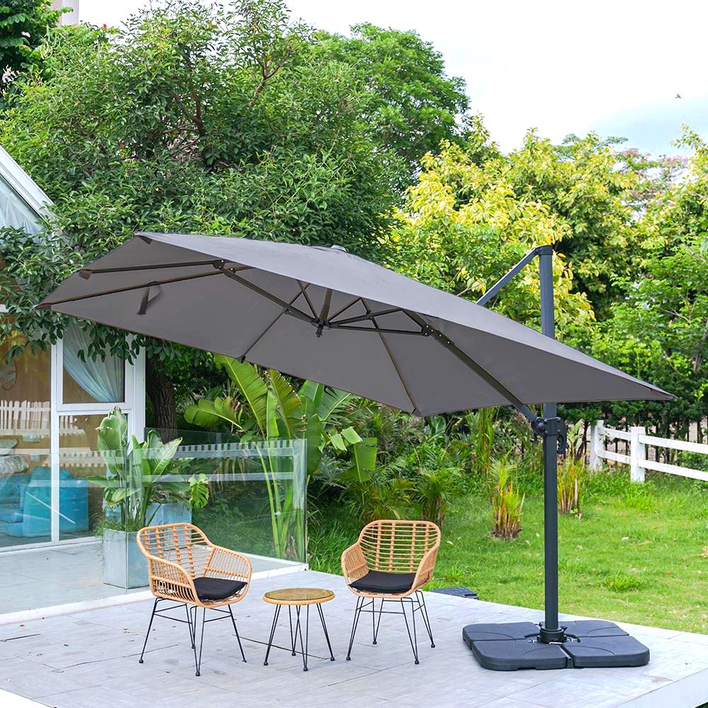 Dark Grey 3 x 3 m Square Cantilever Parasol Outdoor Hanging Umbrella for Garden and Patio Parasols Living and Home Parasol + Cross Base + Petal Water Tank