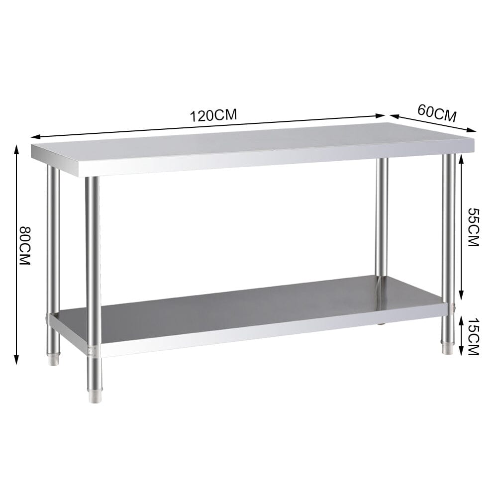 2 Tiers Commercial Kitchen Prep Table Stainless Steel Work Table Commercial Work Tables Living and Home