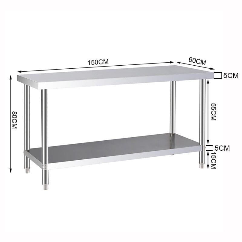 2 Tiers Commercial Kitchen Prep Table Stainless Steel Work Table Commercial Work Tables Living and Home