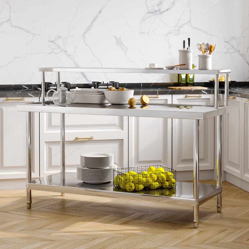 2 Tiers Commercial Kitchen Prep Table Stainless Steel Work Table Commercial Work Tables Living and Home