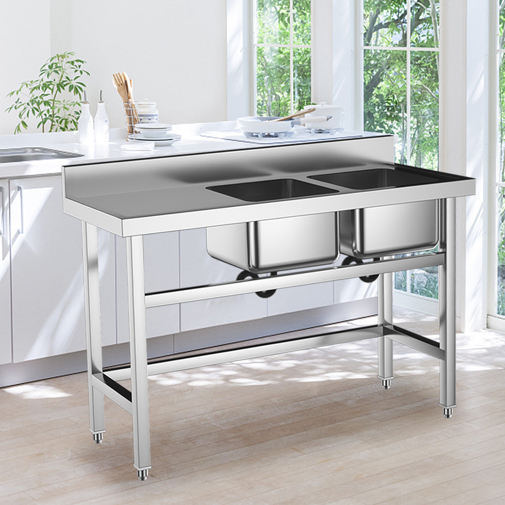 Commercial Kitchen Sink Stainless Steel Wash Basin with 1/2 Bowl Kitchen Sink Living and Home #2 Double Bowl