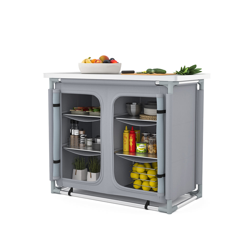 Camping Outdoor Kitchen with 4 Adjustable Feet and 6 Layers CAMPING KITCHEN ISLANDS Living and Home