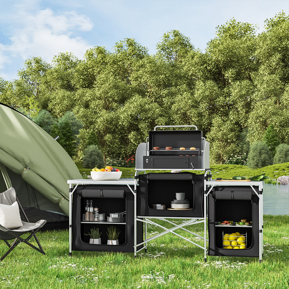 Foldable Camping Kitchen Stand with Wind Shield CAMPING KITCHEN ISLANDS Living and Home Black