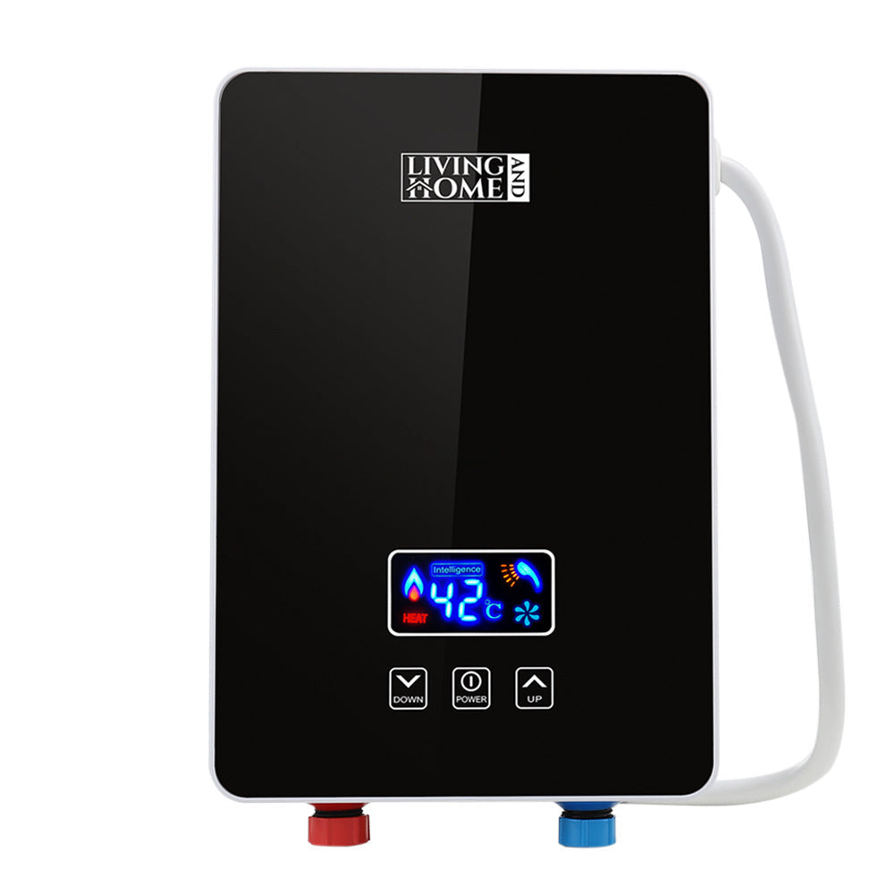 6kW Tankless Electric Water Heater with Shower Head Digital Temperature Display Water Heaters Living and Home