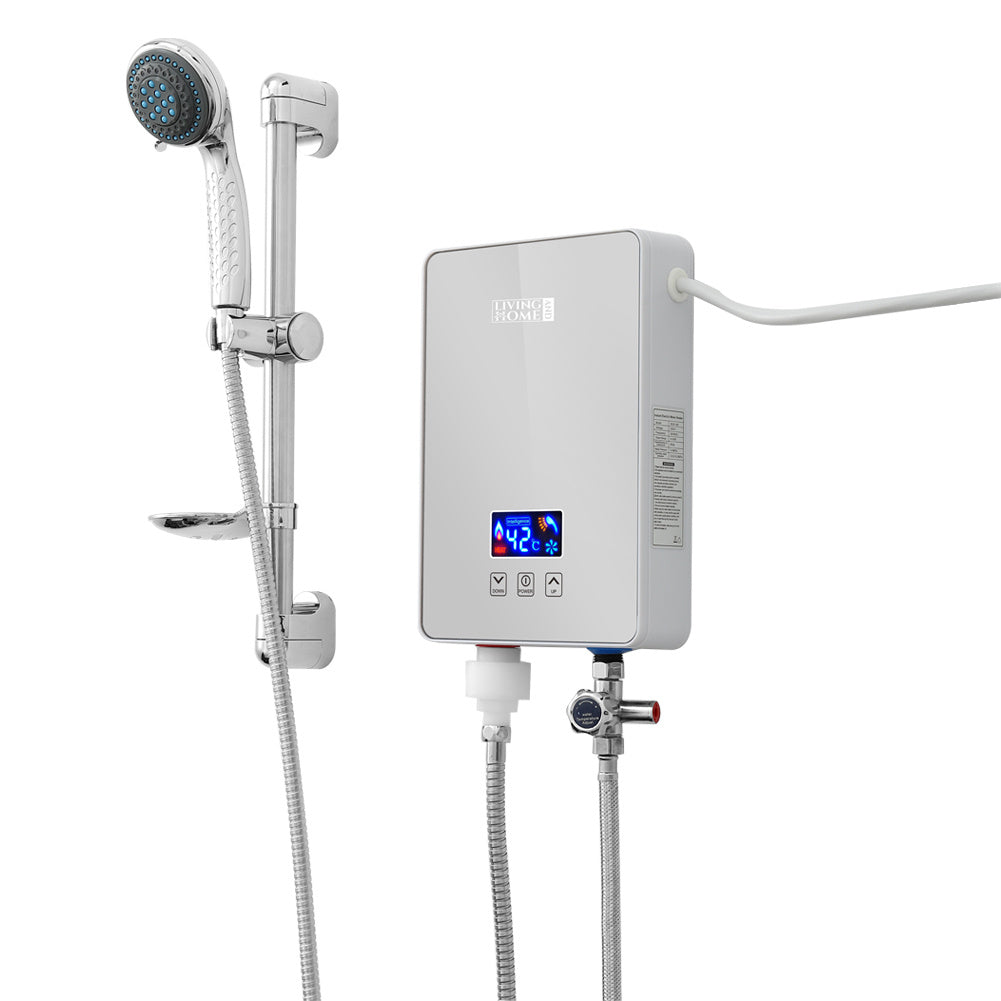 6kW Tankless Electric Water Heater with Shower Head Digital Temperature Display Water Heaters Living and Home