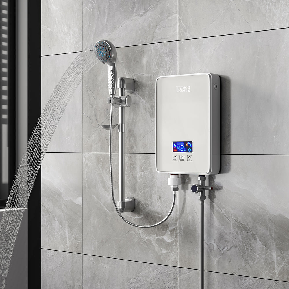 6kW Tankless Electric Water Heater with Shower Head Digital Temperature Display Water Heaters Living and Home