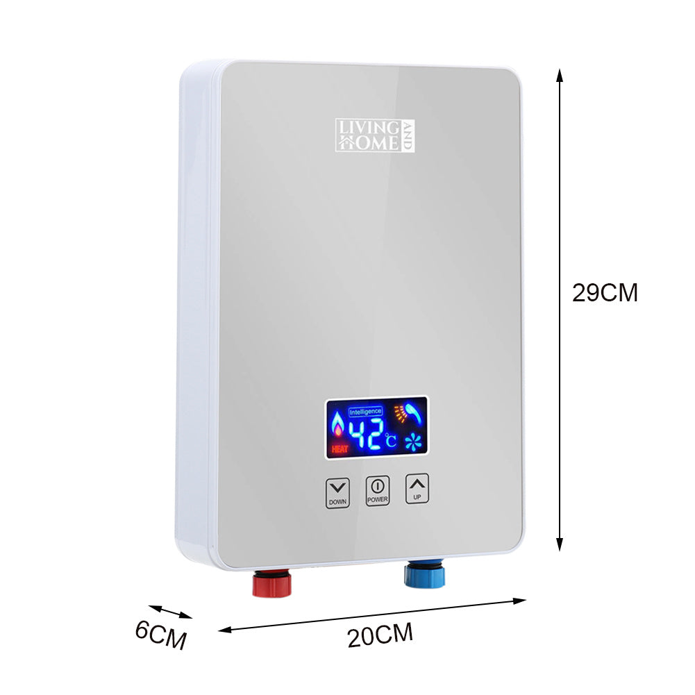 6kW Tankless Electric Water Heater with Shower Head Digital Temperature Display Water Heaters Living and Home