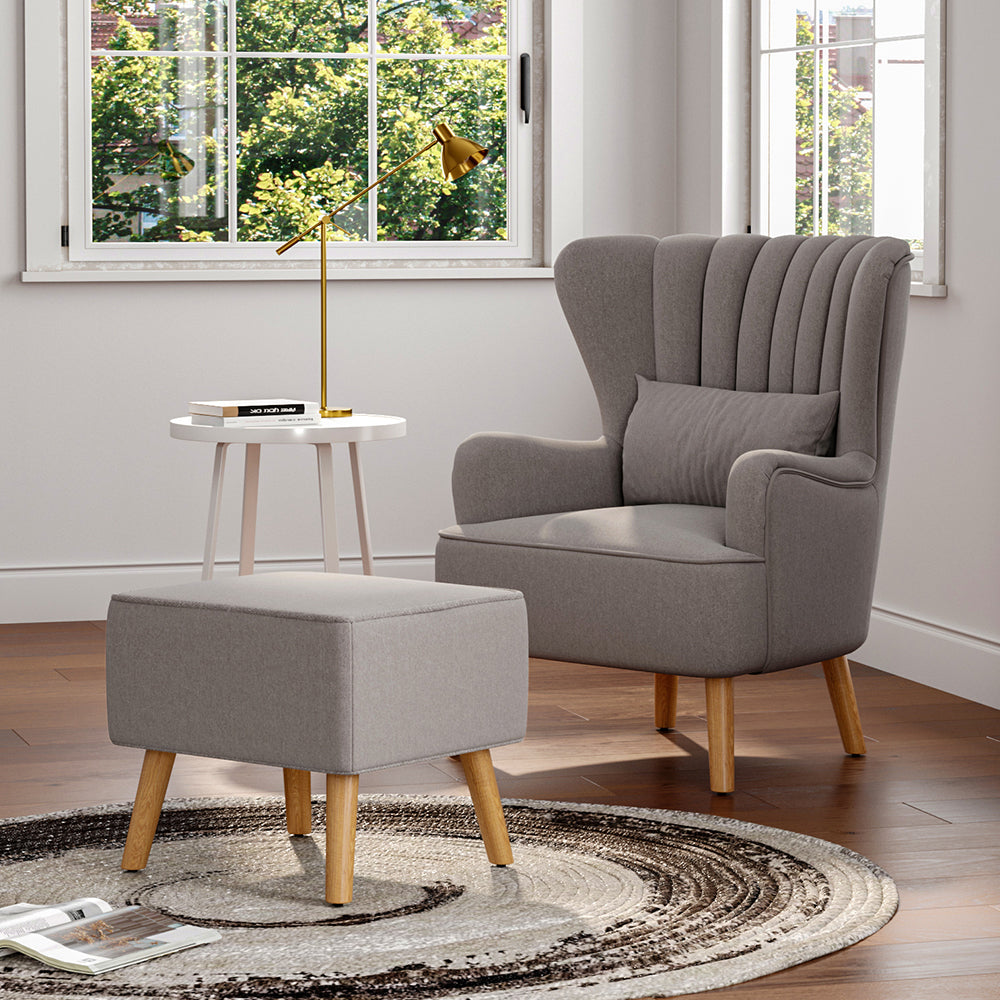 Grey Linen Armchair and Footstool Armchair and Footstool Living and Home