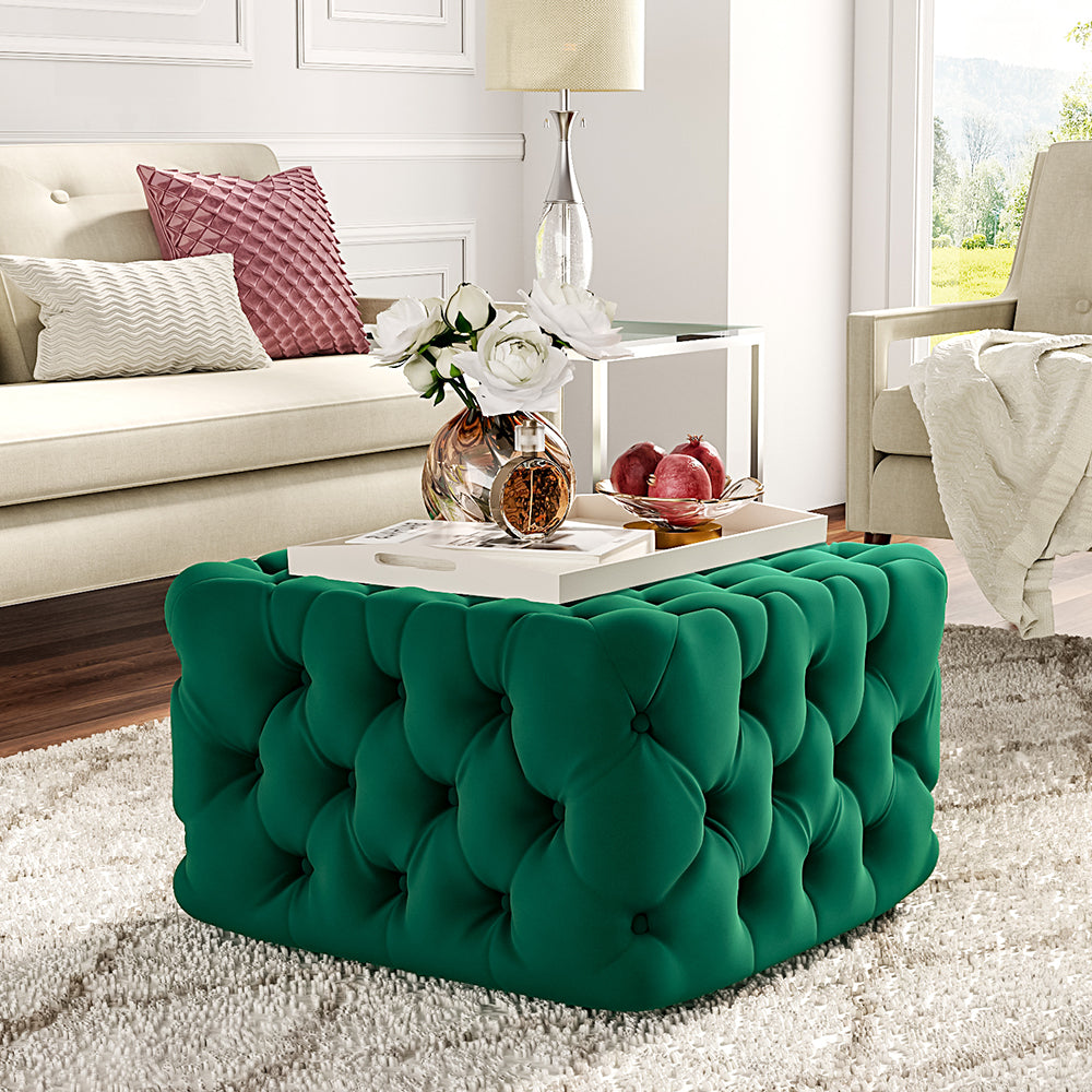 Velvet Square Footstool Living Room Sponge Footstool Coffee Table Footstools Living and Home 62cm W Green
