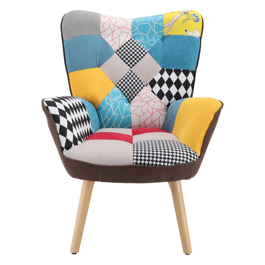 Multicolour Patchwork Armchair Linen Upholstered Accent Chair Armchairs Living and Home