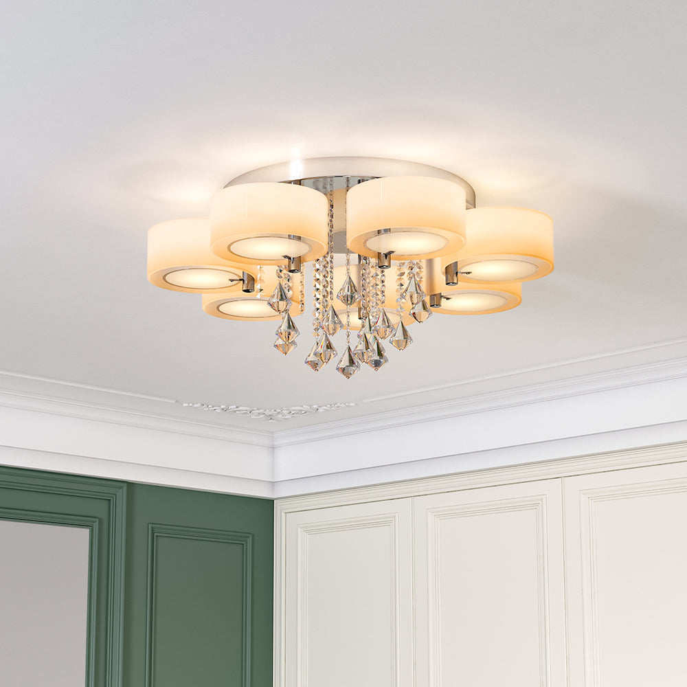 Ceiling Light Semi-Flush Mount, Cylindrical Acrylic Lampshades, Crystal Drops Ceiling Lights Living and Home