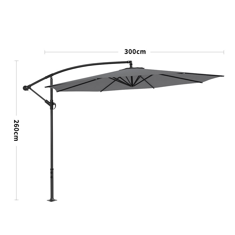 3M Dark Grey Sun Parasol Hanging Banana Umbrella Parasols Living and Home Without base