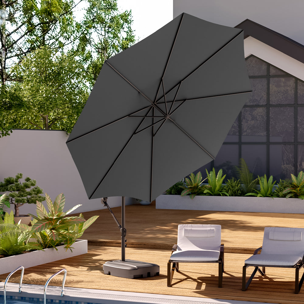 3M Dark Grey Sun Parasol Hanging Banana Umbrella Parasols Living and Home Rectangle water tank base