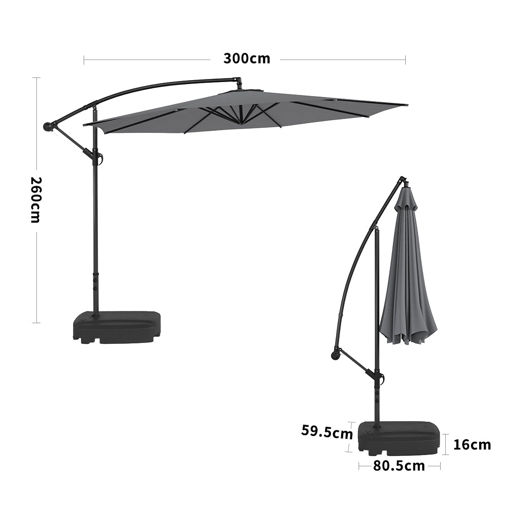 3M Dark Grey Sun Parasol Hanging Banana Umbrella Parasols Living and Home